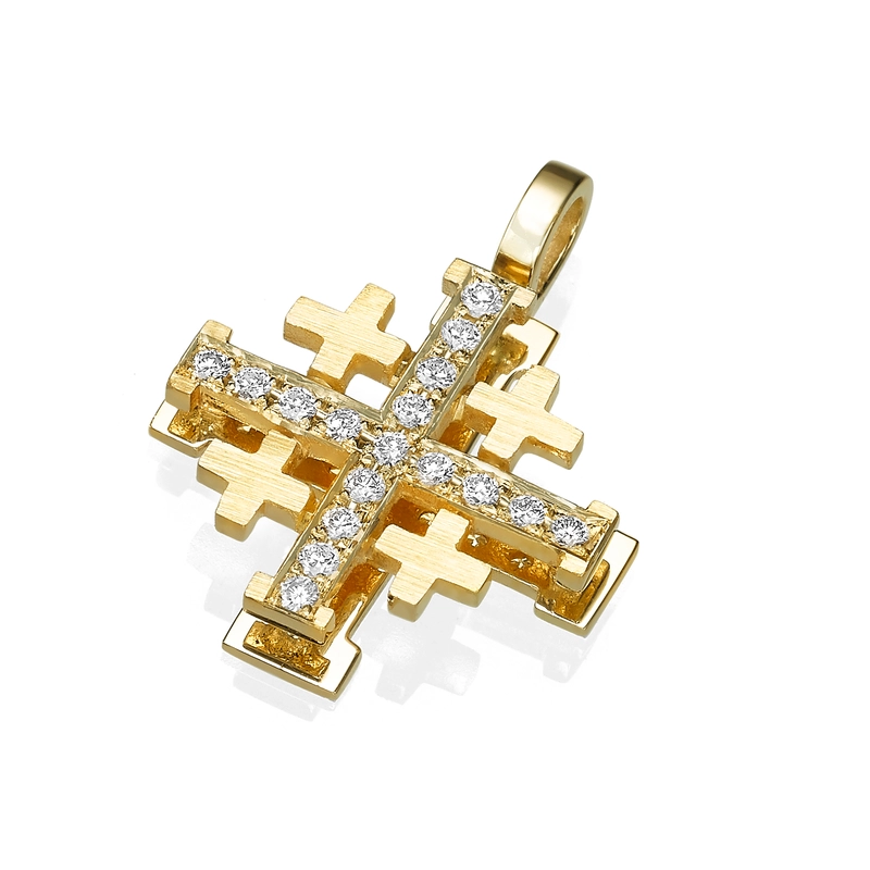 Anbinder 14K Yellow Gold and Diamond Splayed Jerusalem Cross Hanging  Earrings with 42 Diamonds